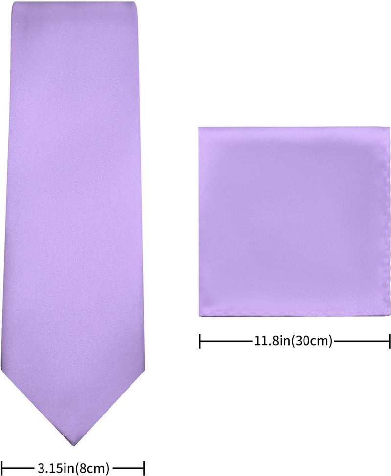 pensee Men's Tie Set Solid Pure Color 3.15" (8CM) Classic Formal Plain Necktie and Pocket Square Set For Men - Image 3
